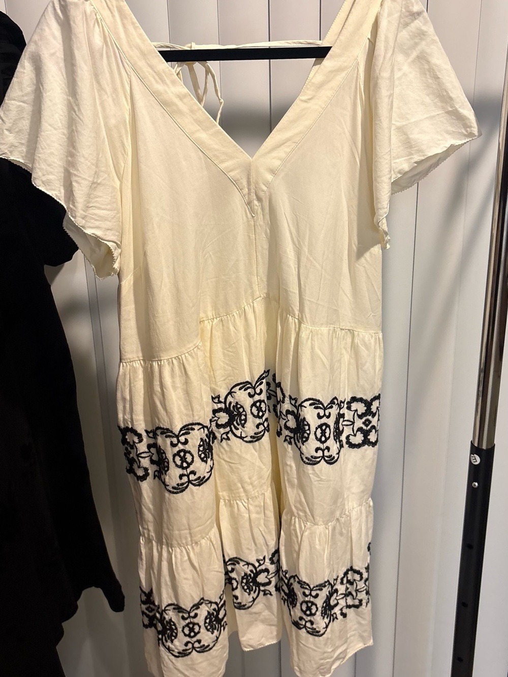 Old Navy Cream Midi Dress with Black Embroidery